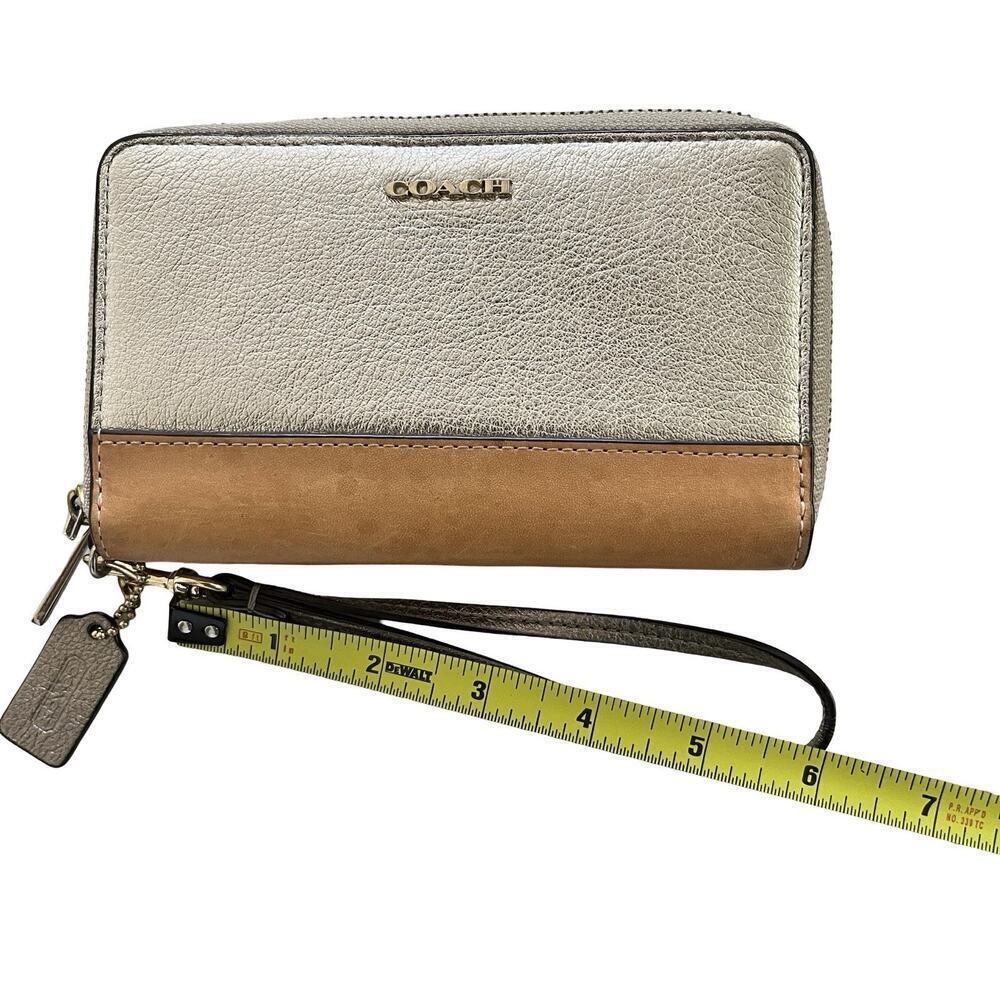 Coach Metallic Gold Leather Double‎ Zip Medium Wallet Wristlet - Picture 4 of 13